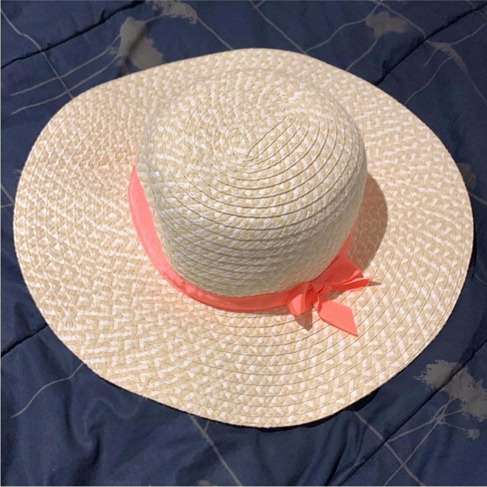 💥2/$30 VEUC Gymboree Girl’s Woven Straw  White & Beige with bow Sun hat - size M
